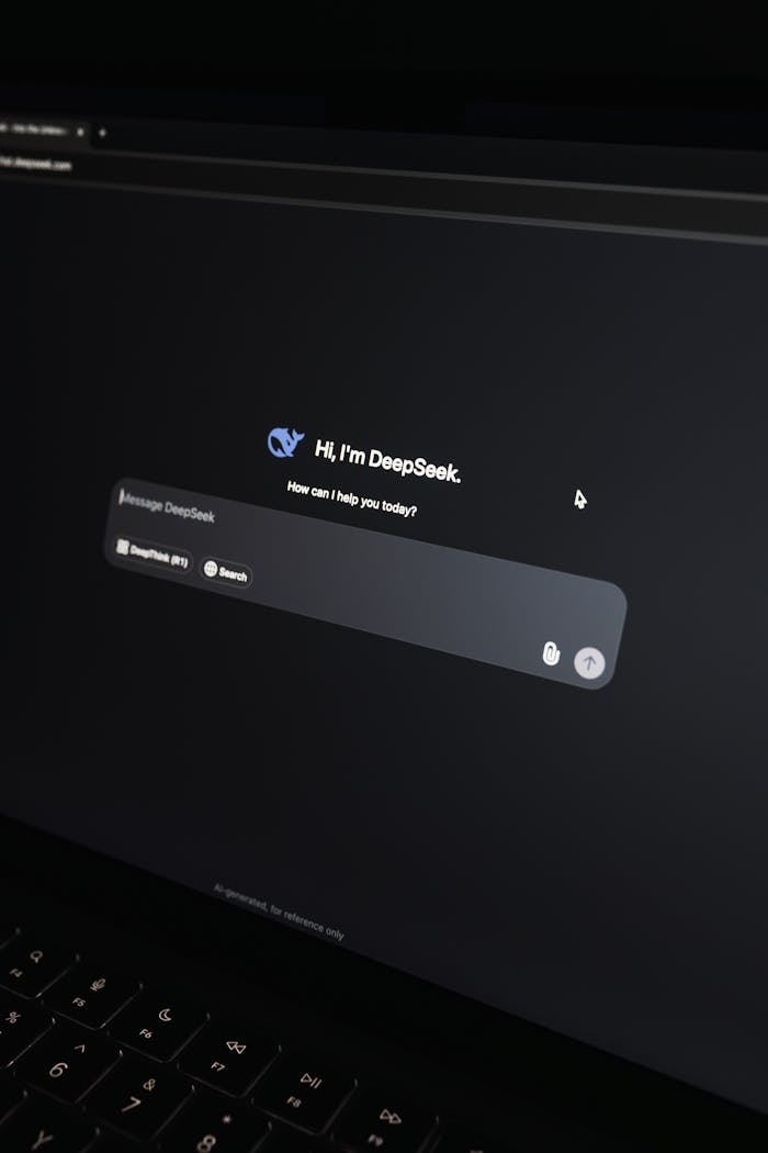 Crafting Captivating Headlines: Your awesome post title goes here Close-up of an AI chat interface on a laptop screen in a dark setting.